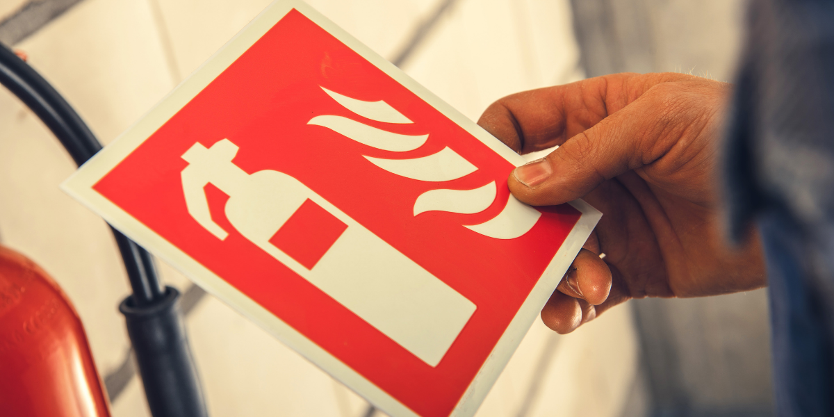 A fire extinguisher safety sticker